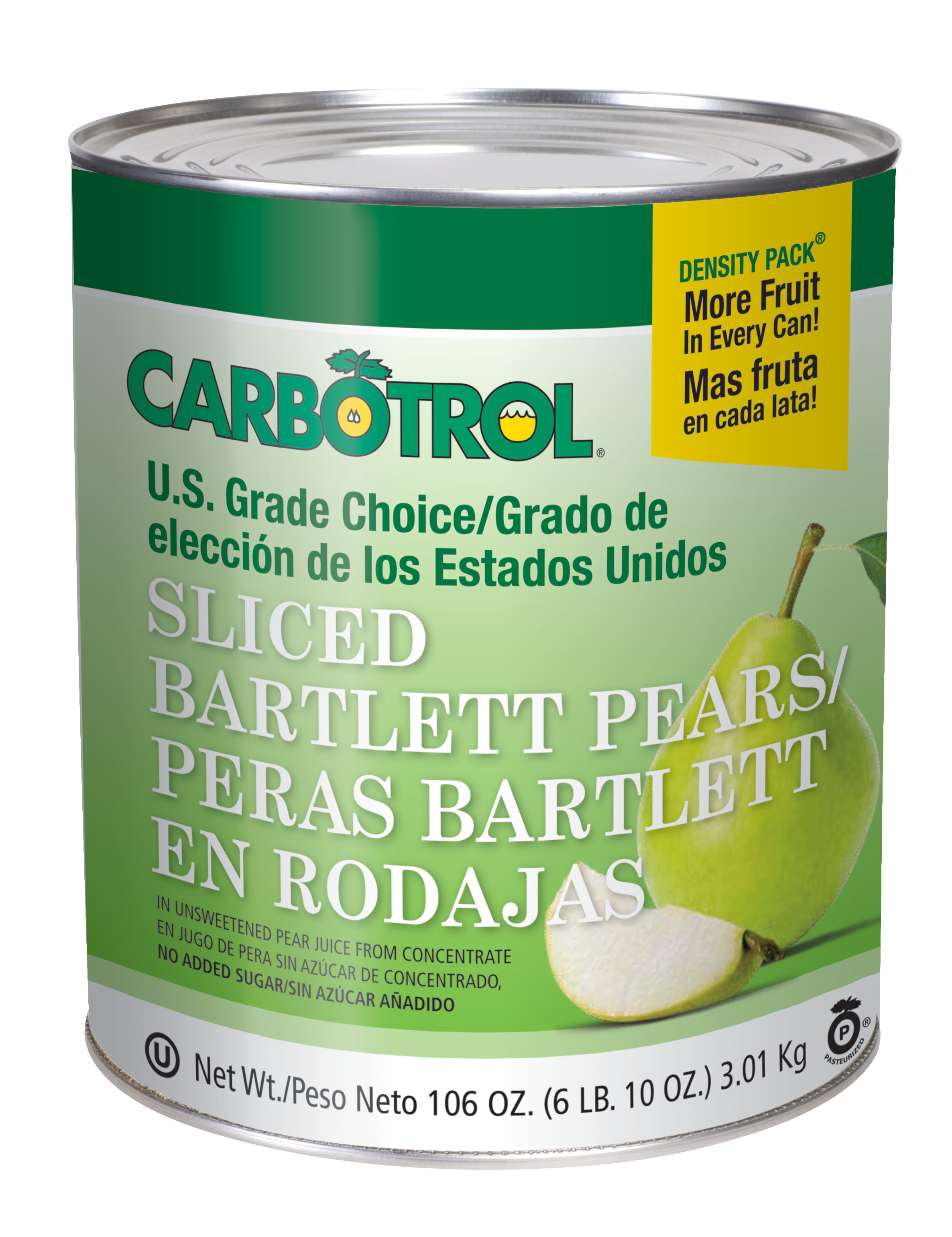 Carbotrol #10 Juice Packed Canned Fruit, Sliced Pears (6 - 104oz Cans per Case)